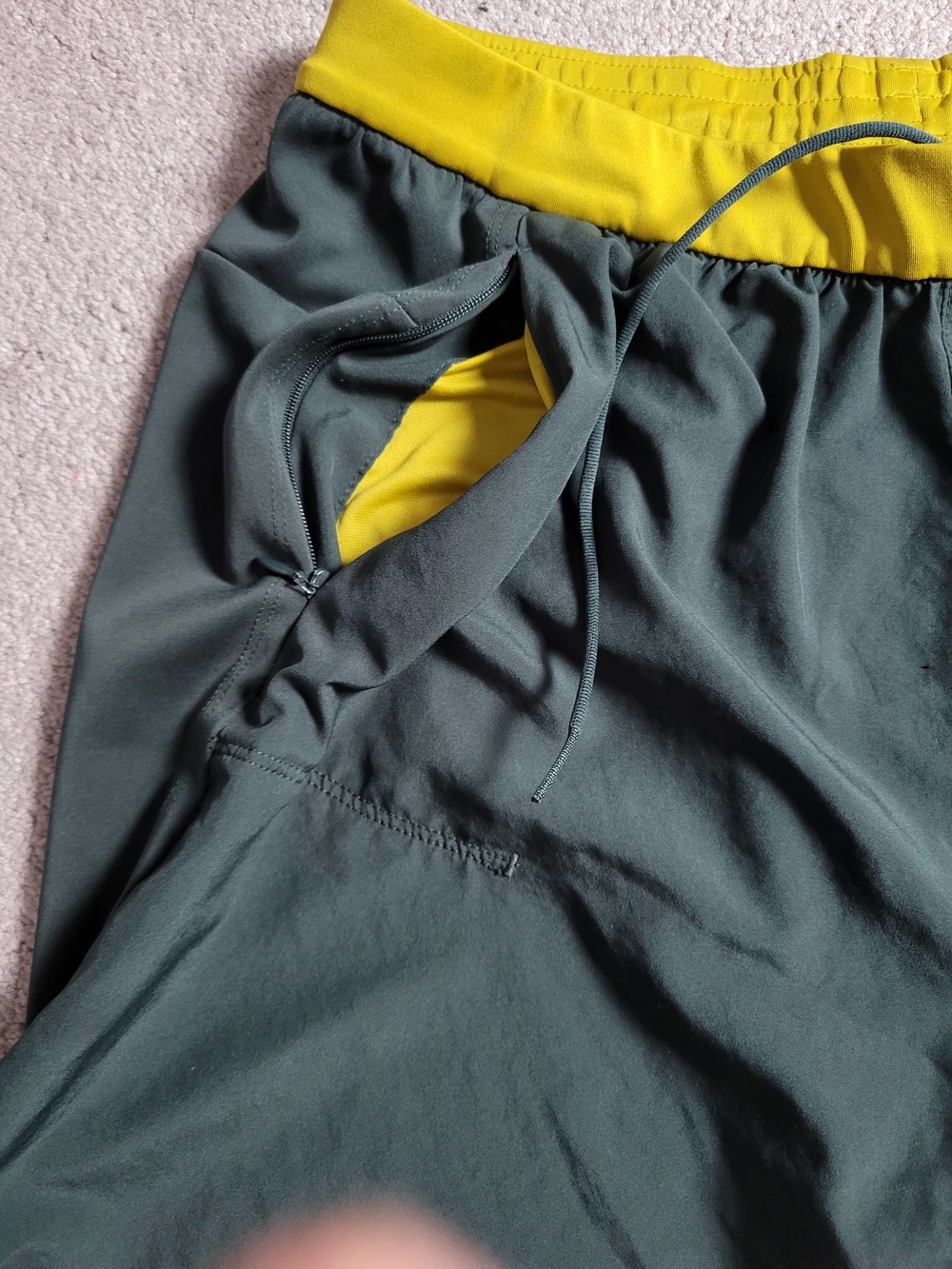 adidas Men’s Green Running Shorts with Yellow Waistband - Picture 7 of 10